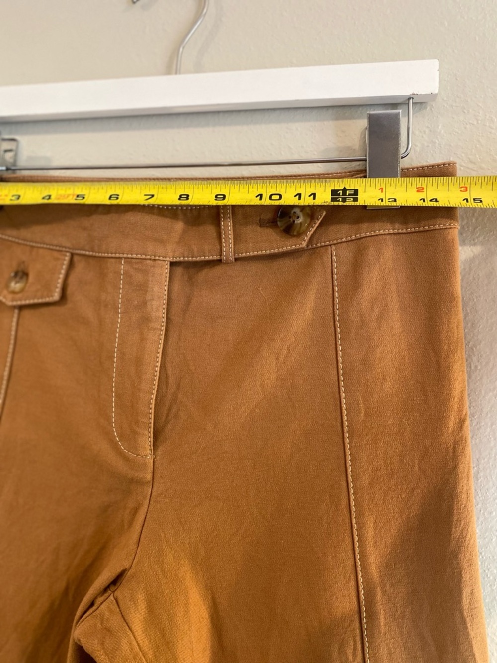 Derek Lam 10 Crosby Camel Flared Trousers Contrast Stitch Size 6 Cotton Cropped - Picture 6 of 16